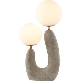 Jonathan Y Designs Oona 2-Light Mid-Century Scandinavian Resin/Iron/Frosted Glass Cactus LED Table Lamp in Gray Wood Finish/brass Gold at Nordstrom