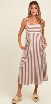 Pinkblush Striped Sleeveless Midi Dress in Mocha at Nordstrom, Size Large