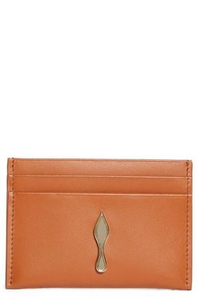 Christian Louboutin Bettina Leather Card Case in Cuoio/Gold at Nordstrom