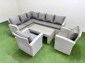 Fimous Outdoor 8 Seater Corner Sofa Sets with Chair Light Grey Mixed