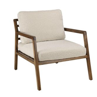Macabane Sill&oacute;n de tela color crudo, estructura y reposabrazos de madera