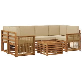 vidaXL Conjunto De Sof&aacute;s De Exterior Con Coj&iacute;n 7 Pcs Natural Y Beige Vidaxl