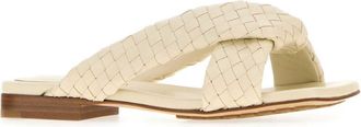 Bottega Veneta Womens Ivory Nappa Leather Riva Slippers Seasalt Flat Shoes