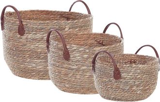 Beliani Set of 3 Baskets SAYJAR Seagrass Natural
