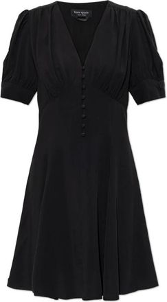 Kate Spade New York Fluid Mini-jurk met Pofmouwen - Dames - Korte kleedjes - Zwart - XS - Polyester - Kleedjes
