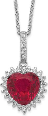 Diamond2Deal Sterling Silver Rhodium-plated Lab Created Ruby and CZ Heart Halo Pendant Necklace