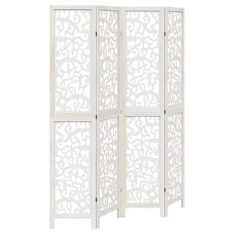 vidaXL Biombo Separador De 4 Paneles Madera Maciza Paulownia Blanco Vidaxl
