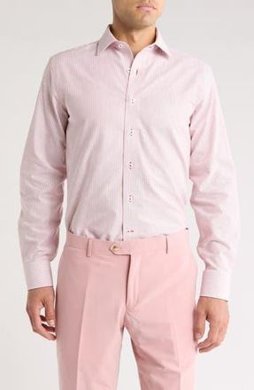 Lorenzo Uomo Trim Fit Vertical Stripe Cotton Dress Shirt in White/Red at Nordstrom Rack, Size 17 - 32
