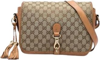 Gucci Pre-owned Vintage Canvas Crossbody Bag - Dames - Vintage Schoudertas - Beige - ONE Size - Leer - Vintage