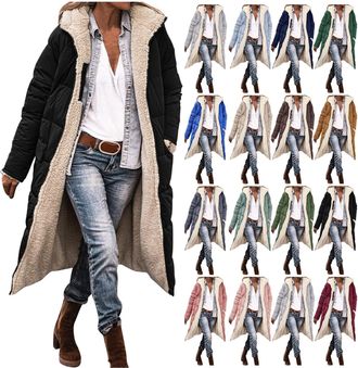 Generic Winter Jackets for Women UK Reversible Hooded Long Coats Thermal Fleece Lined Mid Length Down Coat Plus Size Warm Winter Outfits