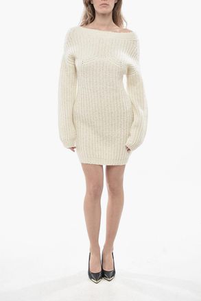 Dsquared2 Vestito Off-Shoulder in Misto Lana a Maniche Lunghe Dsquared2