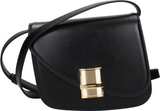 Ferragamo Damens Oyster Umh&auml;ngetasche aus schwarzem Leder