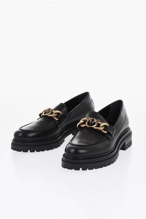 Pinko Leather Loafers With Chain Detail size 40