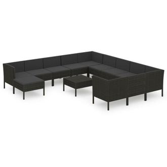 vidaXL Set De Muebles De Jard&iacute;n 13 Pzas Cojines Rat&aacute;n Sint&eacute;tico Negro Vidaxl