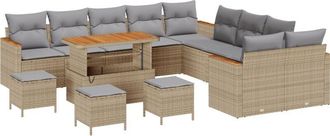 vidaXL Garden Sofa Set with Cushion 14 pcs Beige Poly rattan Vidaxl