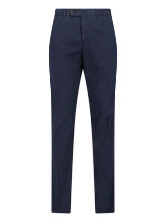 Pantaloni Torino Navy Blue Mid-Rise Straight-Leg Cotton-Blend Formal Pants