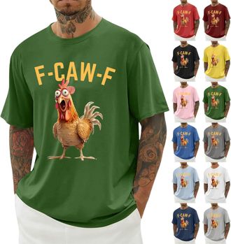 Generic F-CAW-F Shirts Mens Funny Scream Chicken Humor T-Shirt Mens Short Sleeve Crew Neck Halloween Tops Casual Loose F-CAW-F Tshirt Plus Size(Green, XXL)