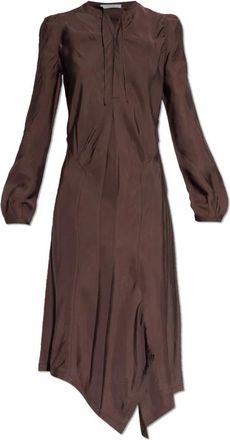 Christophe Lemaire Vestido Midi al Bies Arrugado en Sarga de Poliviscosa - Dresses - Mujer - Marr&oacute;n - S