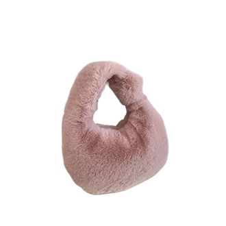 Generic Womens Plush Bags Women Warm Plush Furry Coin Purses Half Moon Bag Wrist Bags(Pink)