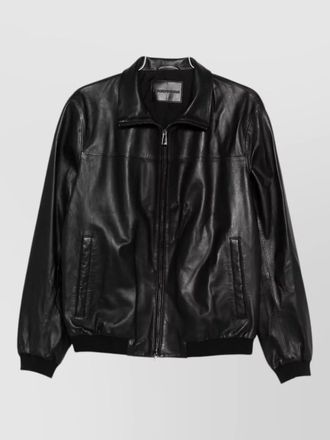 Emporio Armani leather blouson jacket high collar finish