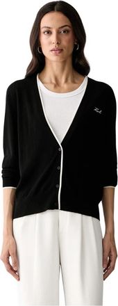 Karl Lagerfeld Merino-wol Cardigan met geborduurd logo - Dames - Vesten - Zwart - M - Wol - Truien & Vesten