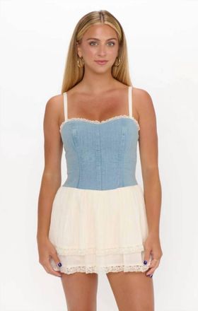 Show me your Mumu Geneva Sleeveless Mini Dress In Light Indigo With Cream Voile