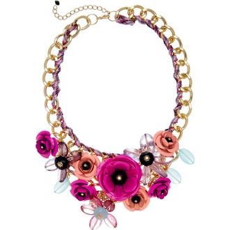 Eye Candy Los Angeles Posh Floral Cluster Chain Bib Necklace in Gold at Nordstrom Rack