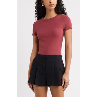Open Edit Rib Short Sleeve Shirt in Red Ruby at Nordstrom, Size Xx-Small