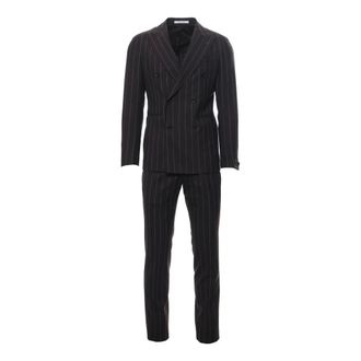 Tagliatore Double Breasted Suits, male, Brown, Size: S Pinstripe Double-Breasted Suit