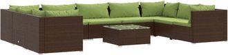 vidaXL Set Muebles De Jard&iacute;n 10 Pzas Y Cojines Rat&aacute;n Sint&eacute;tico Marr&oacute;n Vidaxl