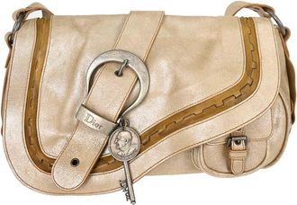Dior Vintage Gaucho Double Saddle Leather Gold Leather Handbag (Pre-Owned)