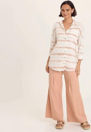 Xcvi Dusten Lightweight Oversize Button-Up Top In White/beige