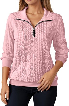 Generic WomenS Jumpers Sweatshirts For Women Cable Knit Sweaters Lapel Half Zip Pullover Ladies Thermal Sweatshirt Long Sleeve Tops Winter Autumn Warm Tunics 