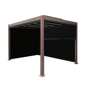 MonsterShop Wood Effect Aluminium Pergola With Blinds & LED Lights - 3m x 3m in Brown