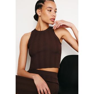 Good American Womens Ribbed Knit Cropped Tank Top | Espresso, Size Medium | Good American by Khlo&Egrave; Kardashian