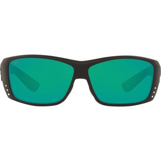 Costa 61mm Rectangle Sunglasses in Black Green Polarized Plastic at Nordstrom