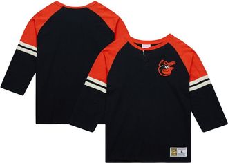 Mitchell & Ness Mens Mitchell & Ness Black Baltimore Orioles Cooperstown Collection Legendary Raglan Slub Henley 3/4-Sleeve T-Shirt at Nordstrom, Size Small