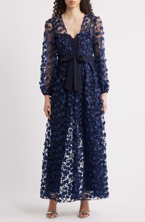 Julia Jordan Floral Overlay Jacket & Belted Jumpsuit in Navy at Nordstrom, Size 2