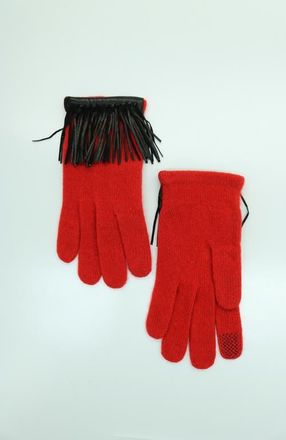 Portolano Cashmere tech gloves with leather fringes in Fire Red at Nordstrom