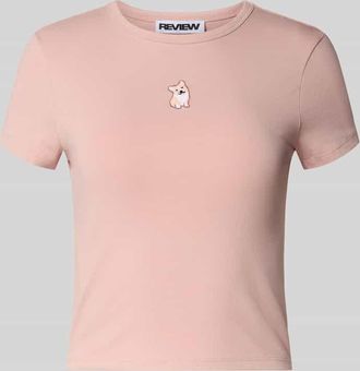 Review T-Shirt mit Motiv-Stitching in Altrosa, Größe XL