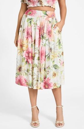 Guess Elodie Flare Midi Skirt in Painted Daisies Print at Nordstrom, Size Medium