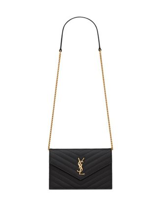 Saint Laurent Grain De Poudre Leather Cassandre Envelope Chain Wallet Bags