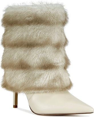 Azalea Wang Simon Faux Fur Bootie in Ivory Multi at Nordstrom, Size 6.5