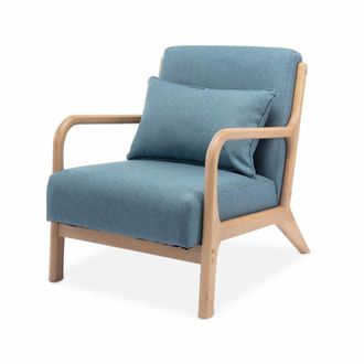 Sweeek Sill&oacute;n de dise&ntilde;o de madera y tela, azul