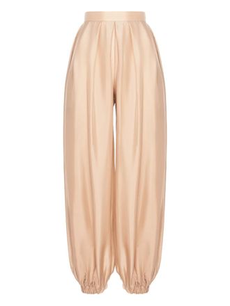 Manur&iacute; Bazar gathered trousers - women - Silk - L - Neutrals