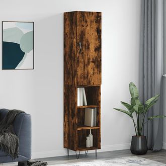 vidaXL Vidaxl - Aparador De Madera Contrachapada Roble Ahumado 34,5x34x180 Cm