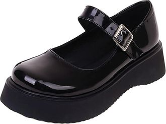 Agodor Womens Cute Ankle Strap Platform Court Shoes Wedge Heel Cosplay Mary Janes (UK 6, Black)
