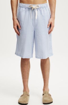 Cotton On Mens Baggy Linen Short in Blue Stripe at Nordstrom, Size X-Small