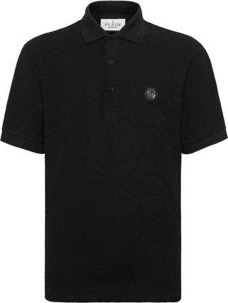 Philipp Plein Tops, Heren, Zwart, L, Katoen, Polo T-Shirt Jacquard Crest
