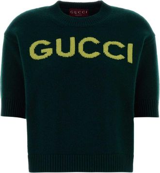 Gucci Olive Green Crew Neck Logo Sweater